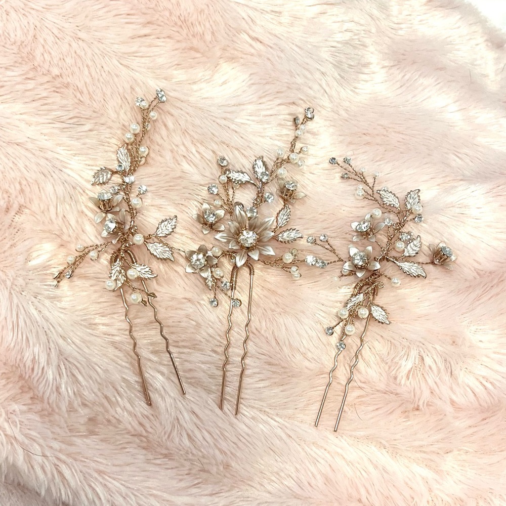 Rosegold Bridal Hair Pins - 3 Pieces